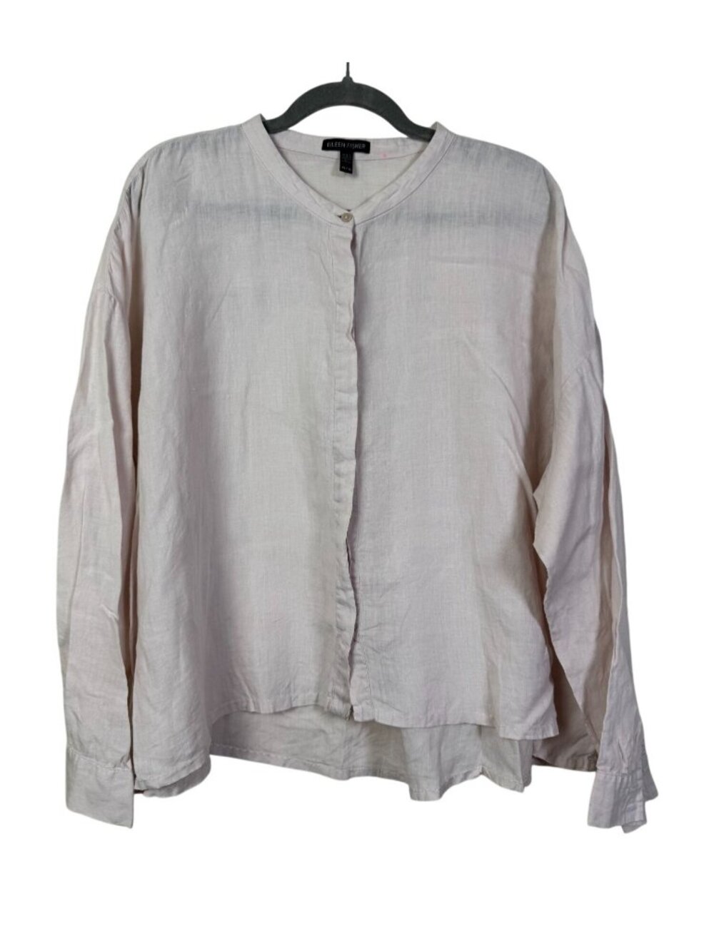 Eileen Fisher Beige Long Sleeve Button Up Linen Blouse Top Womens XL Lagenlook